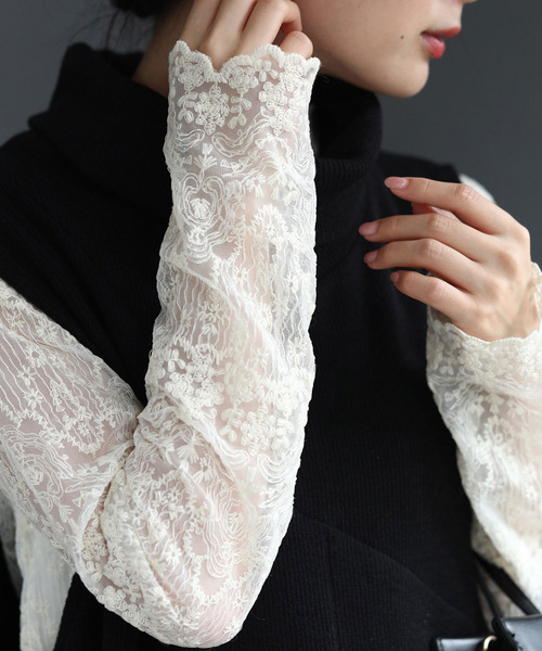 cawaii（カワイイ）の「上手く肌を隠したい日の総レースインナーハイネックトップス（Tシャツ/カットソー・レディース・アイボリー・FREE）」の8枚目の写真
