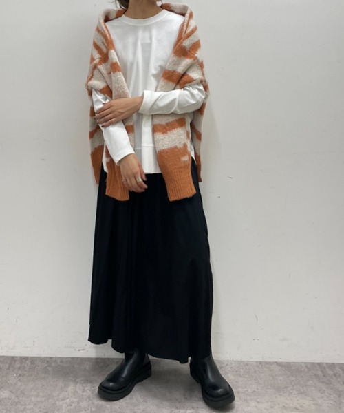 BONbazaar（ボンバザール）の「表面起毛ゼブラ柄ジャガードカーディガン（カーディガン/ボレロ・レディース・ブラック/オレンジ・FREE）」の14枚目の写真