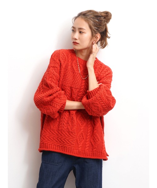 Ungrid（アングリッド）の「【WEB限定】パッチワークケーブルニット（ニット/セーター・レディース・アイボリー/モカ/オレンジ/ミント/ブラック・FREE）」の6枚目の写真