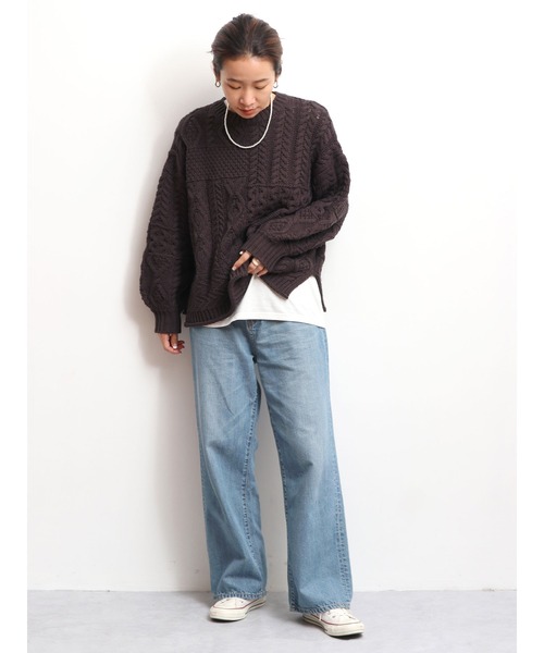 Ungrid（アングリッド）の「【WEB限定】パッチワークケーブルニット（ニット/セーター・レディース・アイボリー/モカ/オレンジ/ミント/ブラック・FREE）」の11枚目の写真