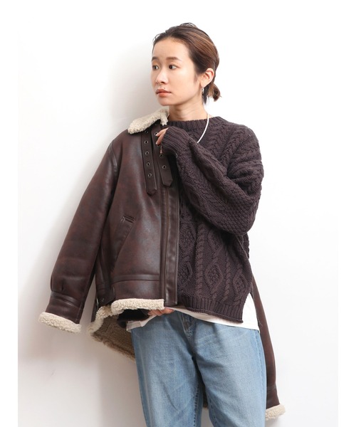 Ungrid（アングリッド）の「【WEB限定】パッチワークケーブルニット（ニット/セーター・レディース・アイボリー/モカ/オレンジ/ミント/ブラック・FREE）」の7枚目の写真