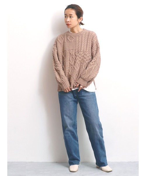 Ungrid（アングリッド）の「【WEB限定】パッチワークケーブルニット（ニット/セーター・レディース・アイボリー/モカ/オレンジ/ミント/ブラック・FREE）」の12枚目の写真