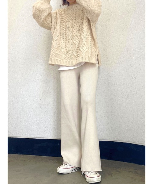 Ungrid（アングリッド）の「【WEB限定】パッチワークケーブルニット（ニット/セーター・レディース・アイボリー/モカ/オレンジ/ミント/ブラック・FREE）」の8枚目の写真