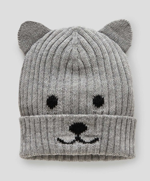 BENETTON (UNITED COLORS OF BENETTON)（ベネトンユナイテッドカラーズオブベネトン）の「キッズウール混キュートアニマルニット帽・ワッチキャップB（ニットキャップ/ビーニー・キッズ・グレー/ピンク/レッド/オフホワイト・98/74/68）」の3枚目の写真
