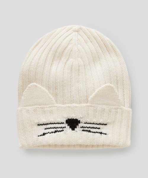 BENETTON (UNITED COLORS OF BENETTON)（ベネトンユナイテッドカラーズオブベネトン）の「キッズウール混キュートアニマルニット帽・ワッチキャップB（ニットキャップ/ビーニー・キッズ・グレー/ピンク/レッド/オフホワイト・98/74/68）」の2枚目の写真