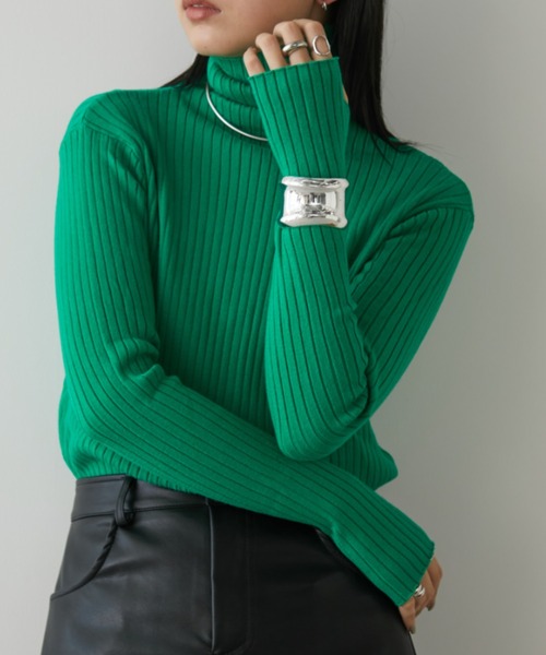 Aunt Marie's(アントマリーズ)の「フィンガーリブタートルニット(ニット/セーター・レディース・グリーン/ピンク/アイボリー/ライトグリーン/ベージュ/ブルー/ブラック/ケリーグリーン/オレンジ/グリーン系その他/グレー/マスタード/ブラウン・FREE)」の16枚目の写真