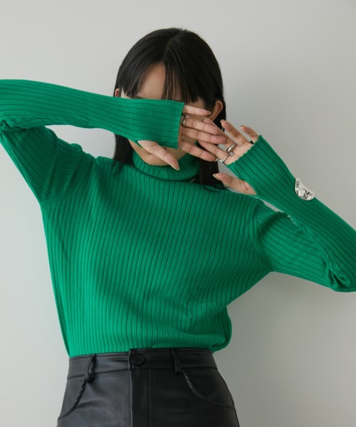 Aunt Marie's(アントマリーズ)の「フィンガーリブタートルニット(ニット/セーター・レディース・グリーン/ピンク/アイボリー/ライトグリーン/ベージュ/ブルー/ブラック/ケリーグリーン/オレンジ/グリーン系その他/グレー/マスタード/ブラウン・FREE)」の19枚目の写真