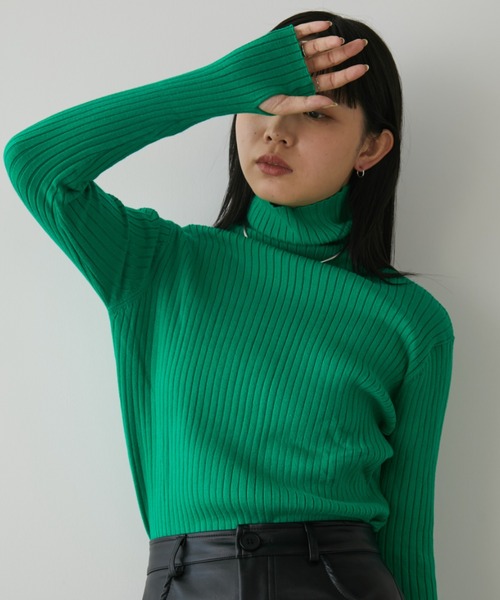 Aunt Marie's(アントマリーズ)の「フィンガーリブタートルニット(ニット/セーター・レディース・グリーン/ピンク/アイボリー/ライトグリーン/ベージュ/ブルー/ブラック/ケリーグリーン/オレンジ/グリーン系その他/グレー/マスタード/ブラウン・FREE)」の21枚目の写真