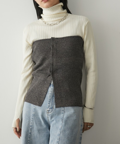 Aunt Marie's(アントマリーズ)の「フィンガーリブタートルニット(ニット/セーター・レディース・グリーン/ピンク/アイボリー/ライトグリーン/ベージュ/ブルー/ブラック/ケリーグリーン/オレンジ/グリーン系その他/グレー/マスタード/ブラウン・FREE)」の14枚目の写真