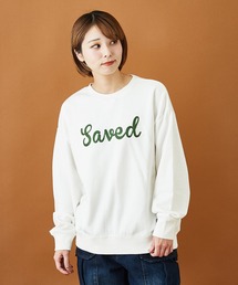 CUBE SUGAR（キューブシュガー）の「裏毛裏起毛パウダー加工チェーン刺繍ロゴトレーナー（スウェット）」