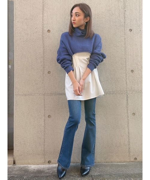 DURAS(デュラス)の「ハイウエスト美脚裾フレアパンツ(その他パンツ・レディース・インディゴブルー/ダークインディゴブルー・SMALL/MEDIUM)」の1枚目の写真