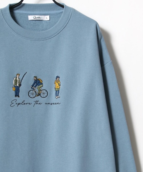 Lazar(ラザル)の「Life Style ワンポイント刺繍 ビッグシルエット スウェット トレーナー(スウェット・メンズ・サックスブルー/グリーン/オートミール/グレイッシュベージュ/ベージュ系その他/スミクロ・M/L)」の2枚目の写真
