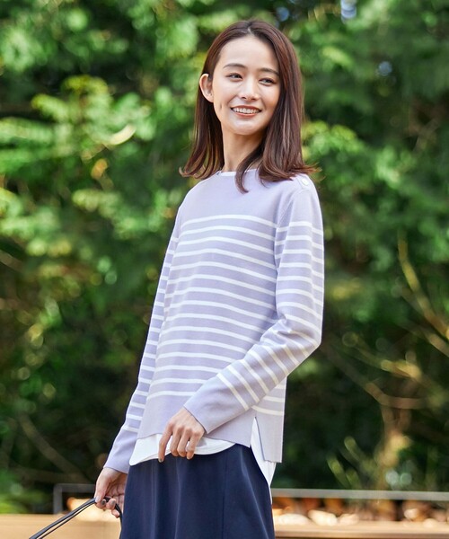 J.PRESS(ジェイプレス)の「【洗える】KATE パネルボーダー ボートネック ニット(ニット/セーター・レディース・ホワイト系1/ネイビー系1/ふじ色系1・MEDIUM/LARGE)」の3枚目の写真