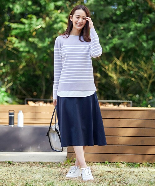 J.PRESS(ジェイプレス)の「【洗える】KATE パネルボーダー ボートネック ニット(ニット/セーター・レディース・ホワイト系1/ネイビー系1/ふじ色系1・MEDIUM/LARGE)」の5枚目の写真