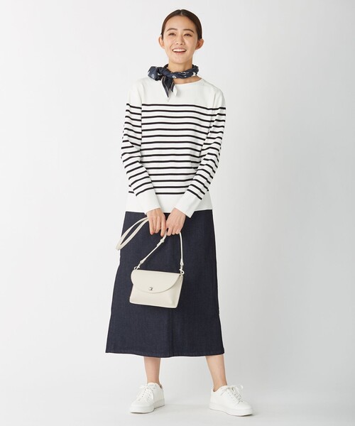 J.PRESS(ジェイプレス)の「【洗える】KATE パネルボーダー ボートネック ニット(ニット/セーター・レディース・ホワイト系1/ネイビー系1/ふじ色系1・MEDIUM/LARGE)」の9枚目の写真