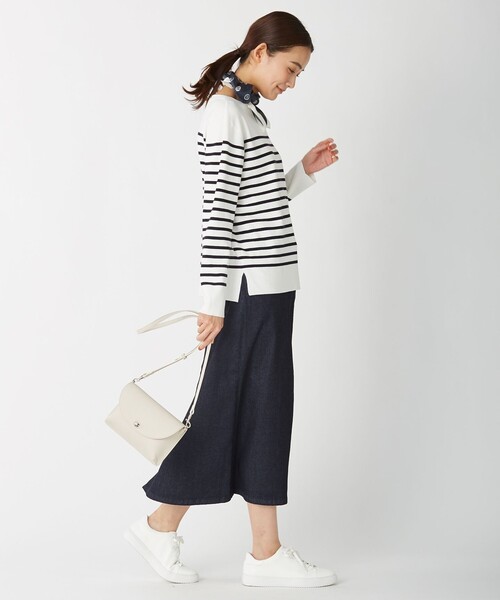 J.PRESS(ジェイプレス)の「【洗える】KATE パネルボーダー ボートネック ニット(ニット/セーター・レディース・ホワイト系1/ネイビー系1/ふじ色系1・MEDIUM/LARGE)」の10枚目の写真