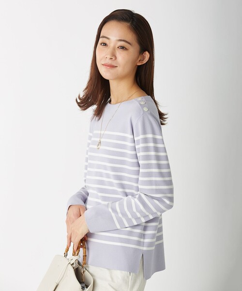 J.PRESS(ジェイプレス)の「【洗える】KATE パネルボーダー ボートネック ニット(ニット/セーター・レディース・ホワイト系1/ネイビー系1/ふじ色系1・MEDIUM/LARGE)」の14枚目の写真