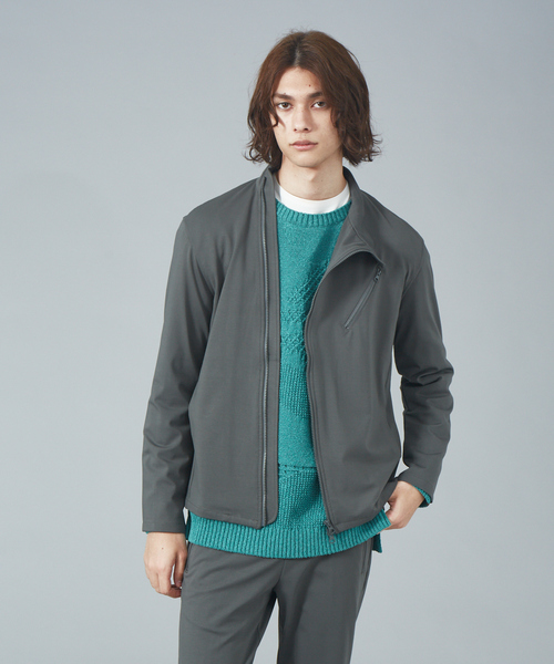 ABAHOUSE（アバハウス）の「ジャージー セミダブル ライダース ブルゾン（ライダースジャケット・メンズ・ブラック/カーキ/グレイッシュブルー・44/46/48）」の3枚目の写真