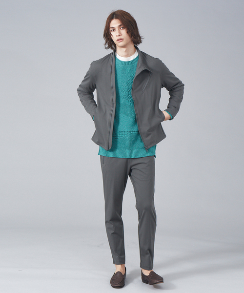 ABAHOUSE（アバハウス）の「ジャージー セミダブル ライダース ブルゾン（ライダースジャケット・メンズ・ブラック/カーキ/グレイッシュブルー・44/46/48）」の6枚目の写真