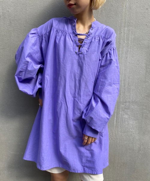 新品　チャオパニック　シャツワンピース　ブラウス　チュニック レースアップチュニック丈ギャザーブラウス | CIAOPANIC TYPY