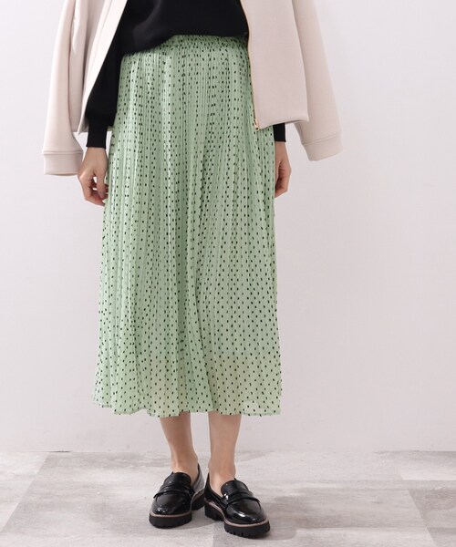 DRESKIP(ドレスキップ)の「◆ドビードットプリーツスカート(スカート・レディース・ブラック/オフホワイト/ライトグリーン・02/03/04)」の1枚目の写真