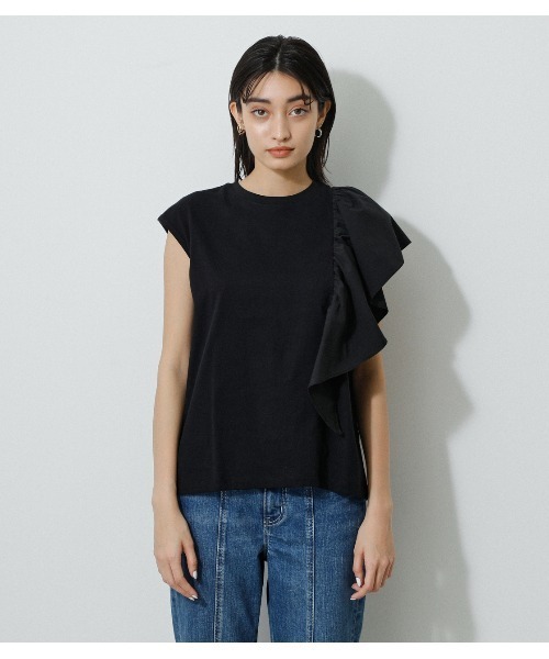 AZUL by moussy（アズールバイマウジー）の「ASYMMETRY FRILL TOPS/アシメトリーフリルトップス（シャツ/ブラウス・レディース・ホワイト/グリーン/イエロー/ブラック・MEDIUM/SMALL）」の17枚目の写真