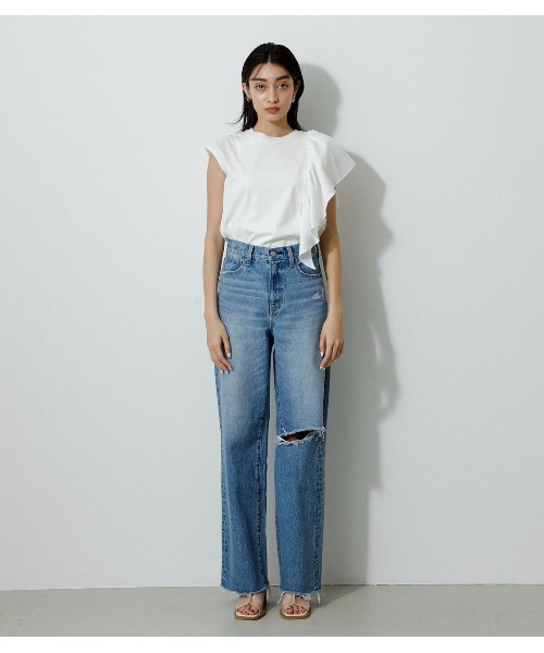 AZUL by moussy（アズールバイマウジー）の「ASYMMETRY FRILL TOPS/アシメトリーフリルトップス（シャツ/ブラウス・レディース・ホワイト/グリーン/イエロー/ブラック・MEDIUM/SMALL）」の10枚目の写真
