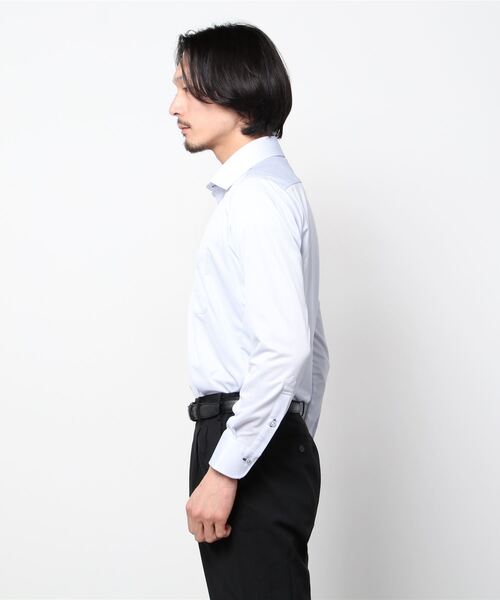Perfect Suit FActory（パーフェクトスーツファクトリー）の「【完全ノーアイロン】長袖アイシャツ　スタンダード　サックス（ビジネスシャツ・メンズ・サックスブルー・首回り39cm-裄丈80cm/首回り41cm-裄丈84cm/首回り39cm-裄丈82cm/首回り43cm-裄丈86cm/首回り45cm-裄丈86cm/首回り41cm-裄丈82cm/首回り37cm-裄丈80cm）」の5枚目の写真