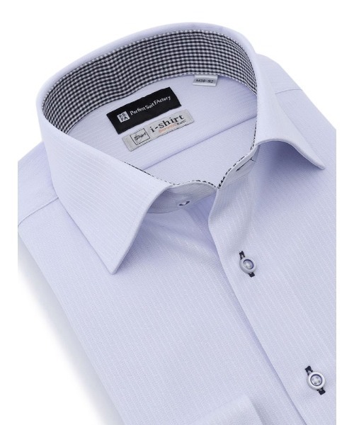 Perfect Suit FActory（パーフェクトスーツファクトリー）の「【完全ノーアイロン】長袖アイシャツ　スタンダード　サックス（ビジネスシャツ・メンズ・サックスブルー・首回り39cm-裄丈80cm/首回り41cm-裄丈84cm/首回り39cm-裄丈82cm/首回り43cm-裄丈86cm/首回り45cm-裄丈86cm/首回り41cm-裄丈82cm/首回り37cm-裄丈80cm）」の4枚目の写真