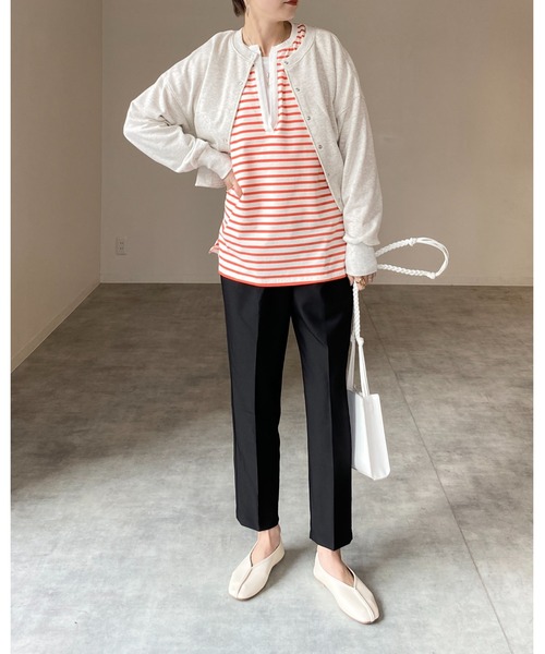 ルーズ 長袖トップス Tシャツ ボーダー プルオーバー Vネック セール】ビッグシルエット深Vネックボーダー長袖プルオーバー