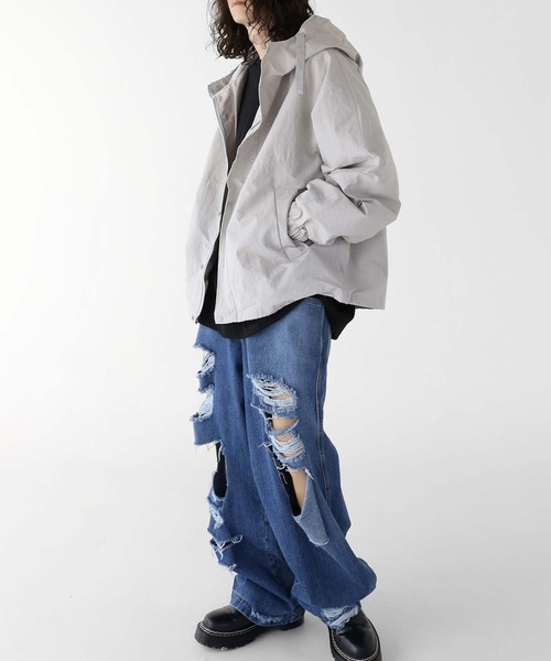 minsobi（ミンソビ）の「ダブルジップフードジャケット（ナイロンジャケット・メンズ・ブラック/グレー・FREE）」の12枚目の写真