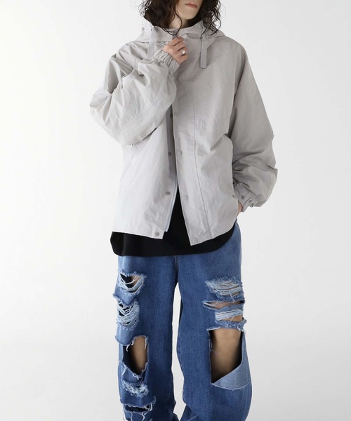 minsobi（ミンソビ）の「ダブルジップフードジャケット（ナイロンジャケット・メンズ・ブラック/グレー・FREE）」の11枚目の写真