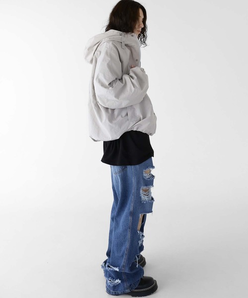 minsobi（ミンソビ）の「ダブルジップフードジャケット（ナイロンジャケット・メンズ・ブラック/グレー・FREE）」の16枚目の写真