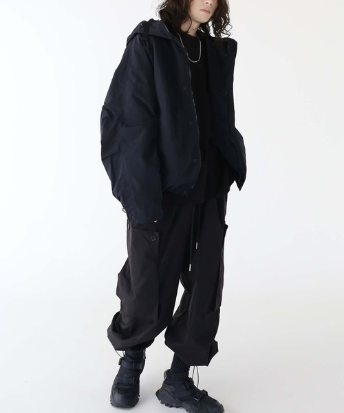 minsobi（ミンソビ）の「ダブルジップフードジャケット（ナイロンジャケット・メンズ・ブラック/グレー・FREE）」の4枚目の写真