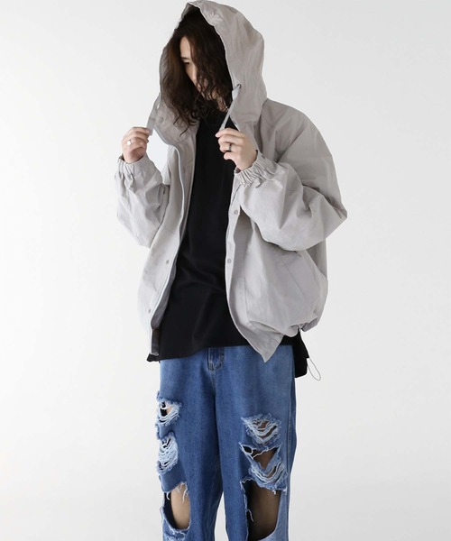 minsobi（ミンソビ）の「ダブルジップフードジャケット（ナイロンジャケット・メンズ・ブラック/グレー・FREE）」の15枚目の写真