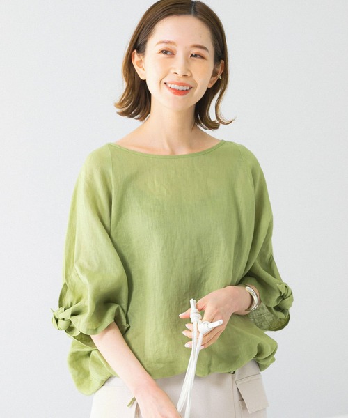 アーバンリサーチロッソ　リネンスリーブプルオーバー　ライ厶グリーン　麻F アーバンリサーチロッソ リネンスリーブプルオーバー ライ厶