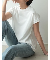 Re:EDIT | USAコットン天竺ハイネックフレンチスリーブトップス(Tシャツ/カットソー)