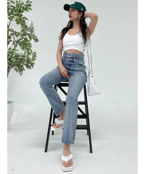 GYDA（ジェイダ）の「H/Wベルトデザインストレートデニムパンツ