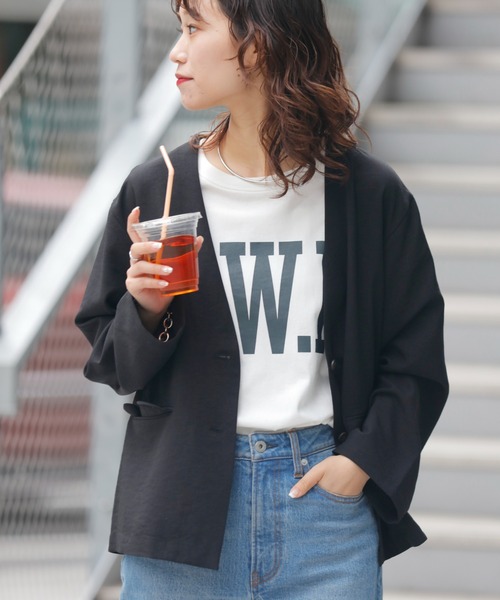 CIAOPANIC TYPY（チャオパニックティピー）の「テックリネンノーカラージャケット（ノーカラージャケット・レディース・ライトグレー/ブラック/ベージュ・ONE SIZE）」の4枚目の写真