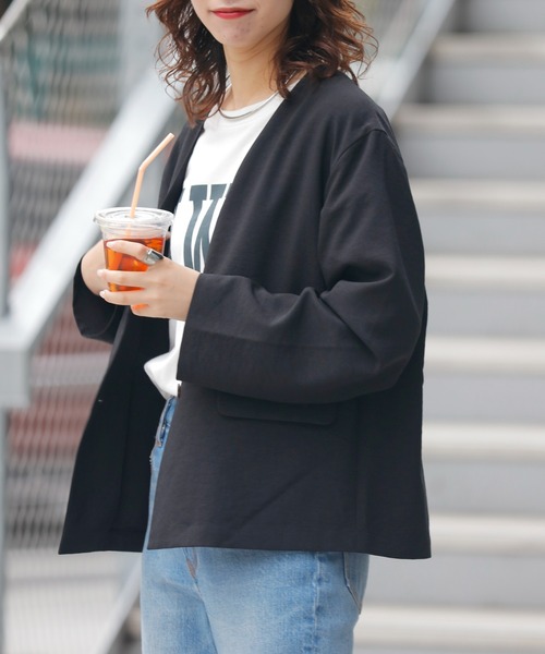 CIAOPANIC TYPY（チャオパニックティピー）の「テックリネンノーカラージャケット（ノーカラージャケット・レディース・ライトグレー/ブラック/ベージュ・ONE SIZE）」の5枚目の写真