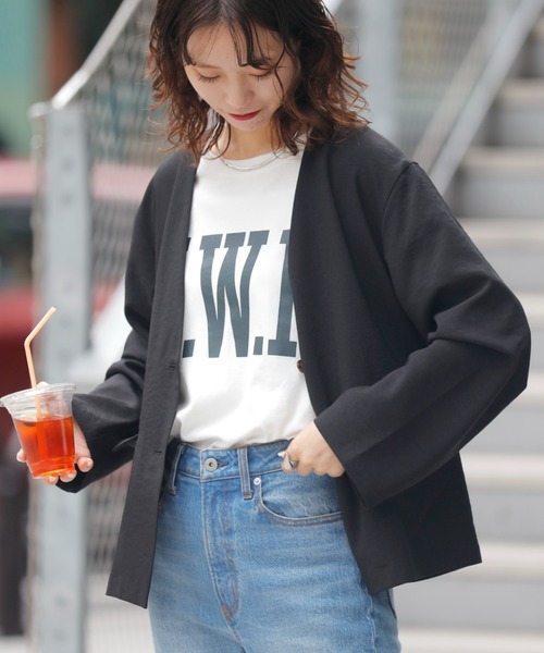 CIAOPANIC TYPY（チャオパニックティピー）の「テックリネンノーカラージャケット（ノーカラージャケット・レディース・ライトグレー/ブラック/ベージュ・ONE SIZE）」の6枚目の写真