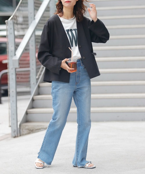 CIAOPANIC TYPY（チャオパニックティピー）の「テックリネンノーカラージャケット（ノーカラージャケット・レディース・ライトグレー/ブラック/ベージュ・ONE SIZE）」の10枚目の写真