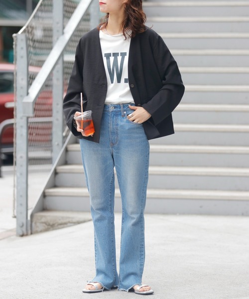 CIAOPANIC TYPY（チャオパニックティピー）の「テックリネンノーカラージャケット（ノーカラージャケット・レディース・ライトグレー/ブラック/ベージュ・ONE SIZE）」の9枚目の写真