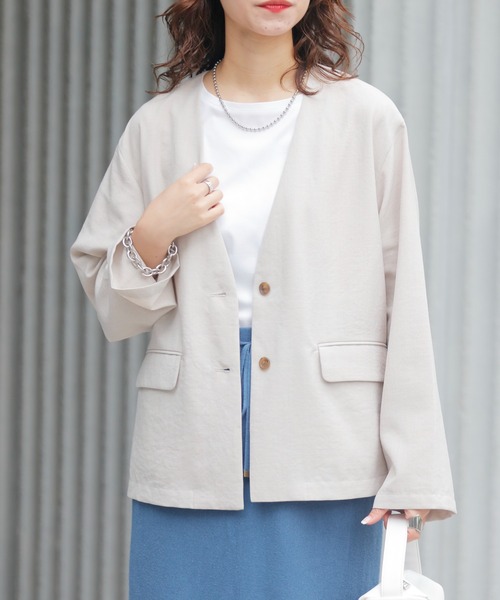 CIAOPANIC TYPY（チャオパニックティピー）の「テックリネンノーカラージャケット（ノーカラージャケット・レディース・ライトグレー/ブラック/ベージュ・ONE SIZE）」の14枚目の写真