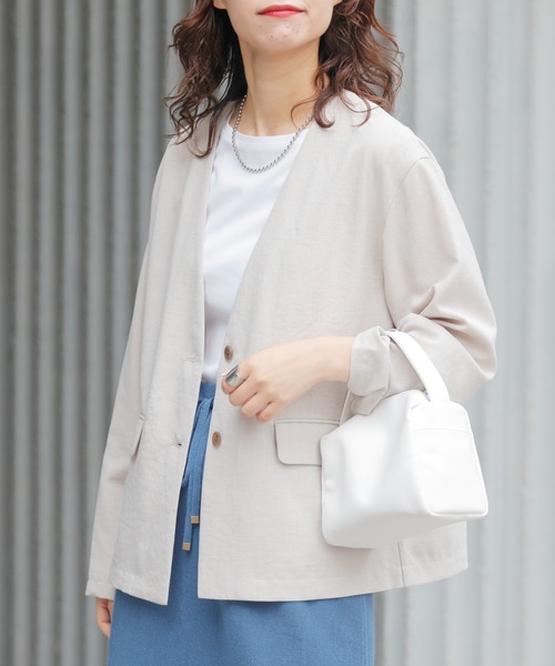 CIAOPANIC TYPY（チャオパニックティピー）の「テックリネンノーカラージャケット（ノーカラージャケット・レディース・ライトグレー/ブラック/ベージュ・ONE SIZE）」の15枚目の写真