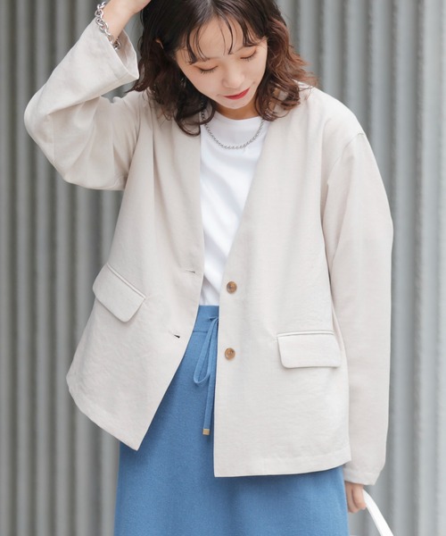 CIAOPANIC TYPY（チャオパニックティピー）の「テックリネンノーカラージャケット（ノーカラージャケット・レディース・ライトグレー/ブラック/ベージュ・ONE SIZE）」の16枚目の写真