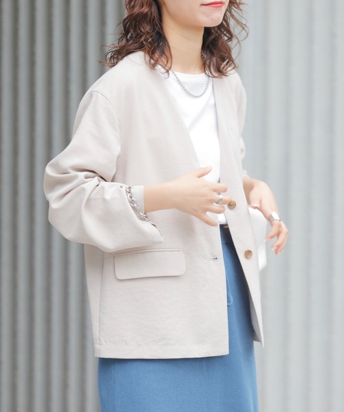 CIAOPANIC TYPY（チャオパニックティピー）の「テックリネンノーカラージャケット（ノーカラージャケット・レディース・ライトグレー/ブラック/ベージュ・ONE SIZE）」の19枚目の写真