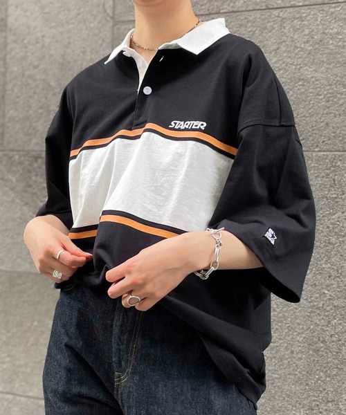 STARTER（スターター）の「STARTER/スターター  配色切替ラガーポロシャツ / ST-ST031（ポロシャツ・レディース・ブラック/グリーン/ホワイト・MEDIUM/LARGE/X-LARGE）」の2枚目の写真