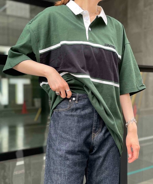 STARTER（スターター）の「STARTER/スターター  配色切替ラガーポロシャツ / ST-ST031（ポロシャツ・レディース・ブラック/グリーン/ホワイト・MEDIUM/LARGE/X-LARGE）」の7枚目の写真