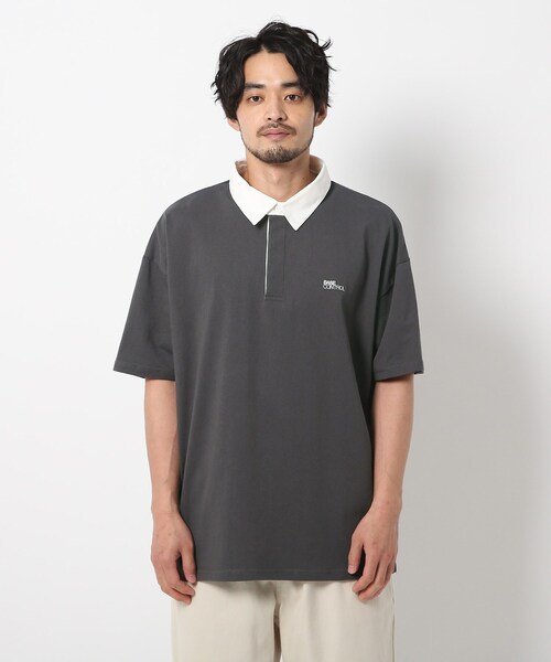 BASECONTROL（ベースコントロール）の「◆ビッグシルエット ヘビー天竺 半袖ラガーシャツ（ポロシャツ・メンズ・チャコールグレー/ブラック/ダークグリーン・02/03/04）」の4枚目の写真